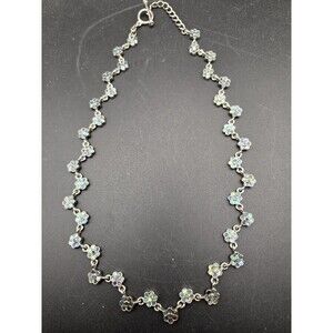 Floral Wavy Zigzag 18" Necklace Irridescent Stones Silvertone